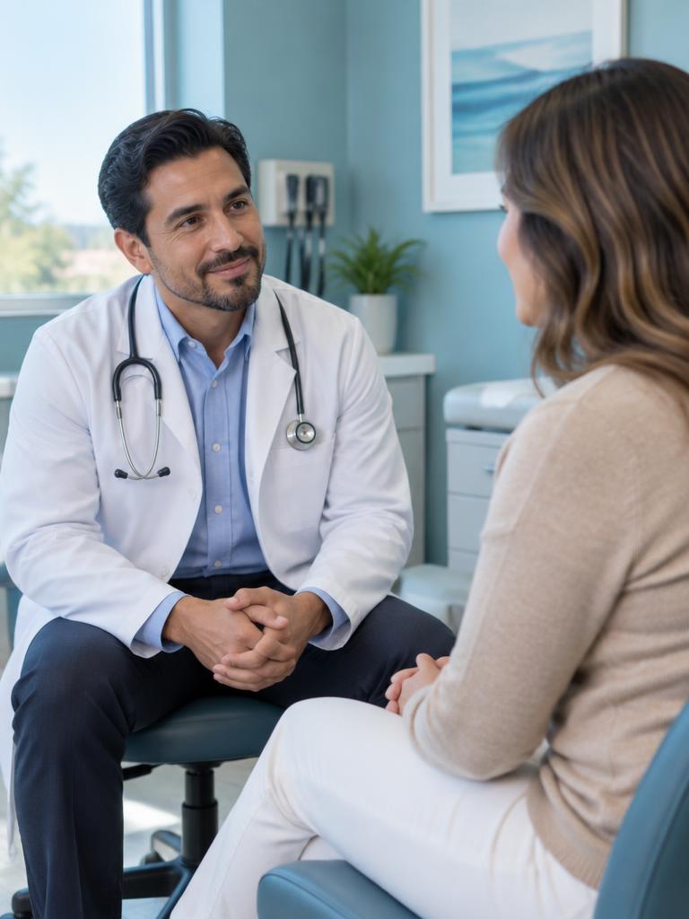 Médico orientando a una paciente durante una consulta